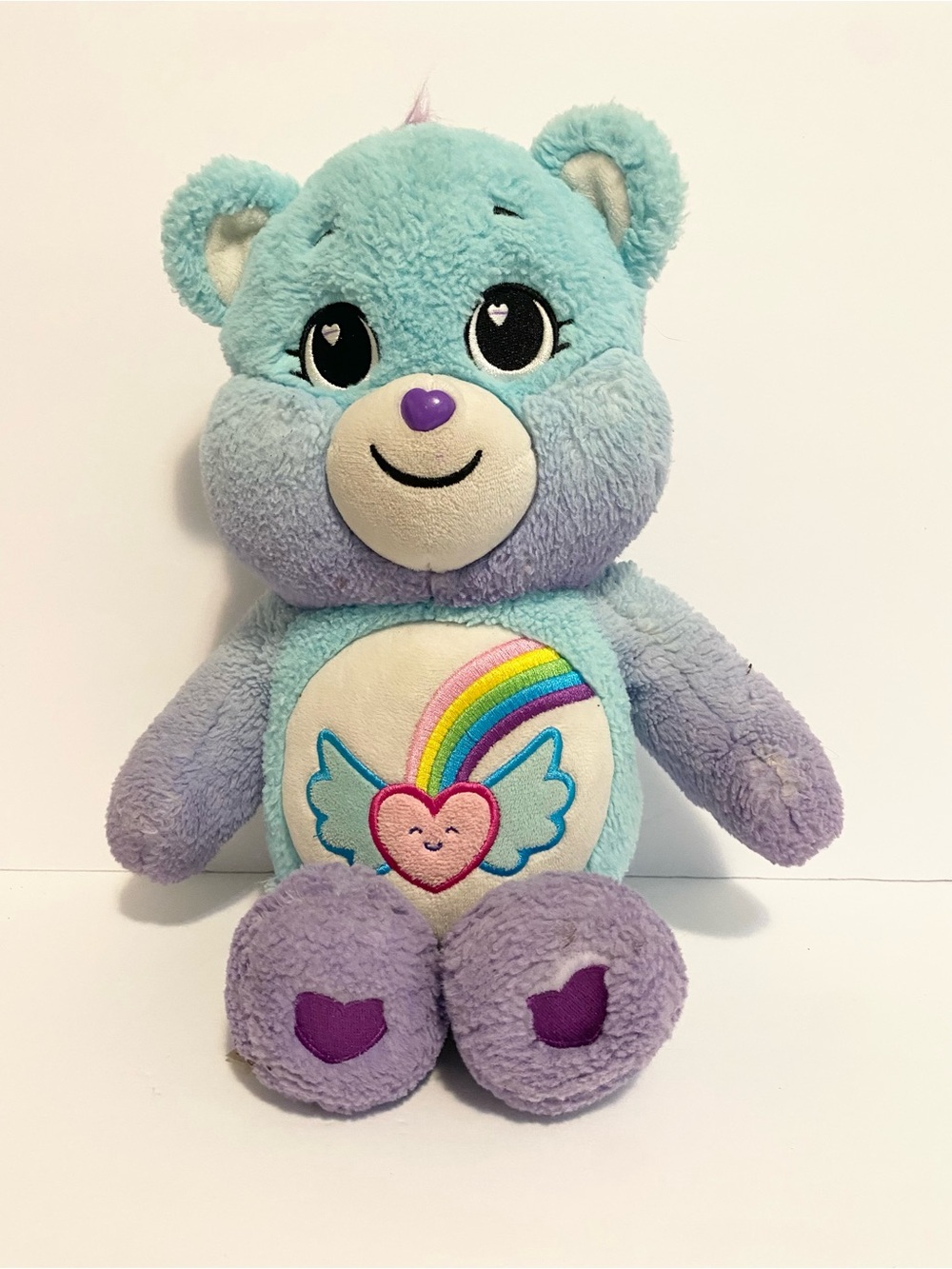 Care Bears Dream Bright Bear Rainbow Heart Wings Purple Blue Plush Teddy Toy 14”